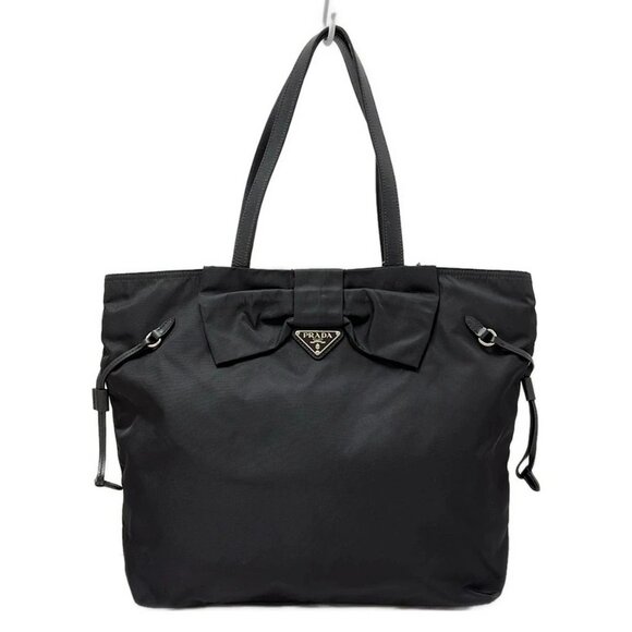 Auth PRADA - Black Nylon Leather Tote Bag - Picture 1 of 13